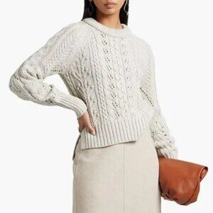 Veronica Beard Asita Cable-Knit Sweater M Ivory Merino Wool Silk Pullover Hygge
